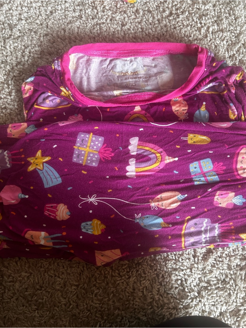 Little Sleepies Purple Party Print Pajama Set with Pink Trim
